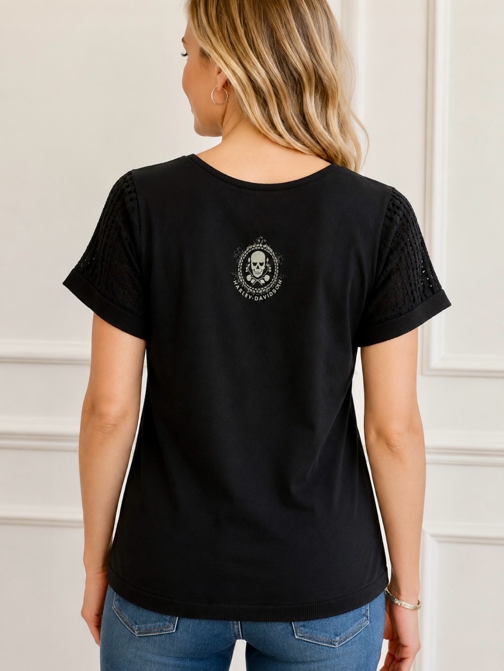 HARLEY DAVIDSON Cut Out Black Crop Top With Skull Motif